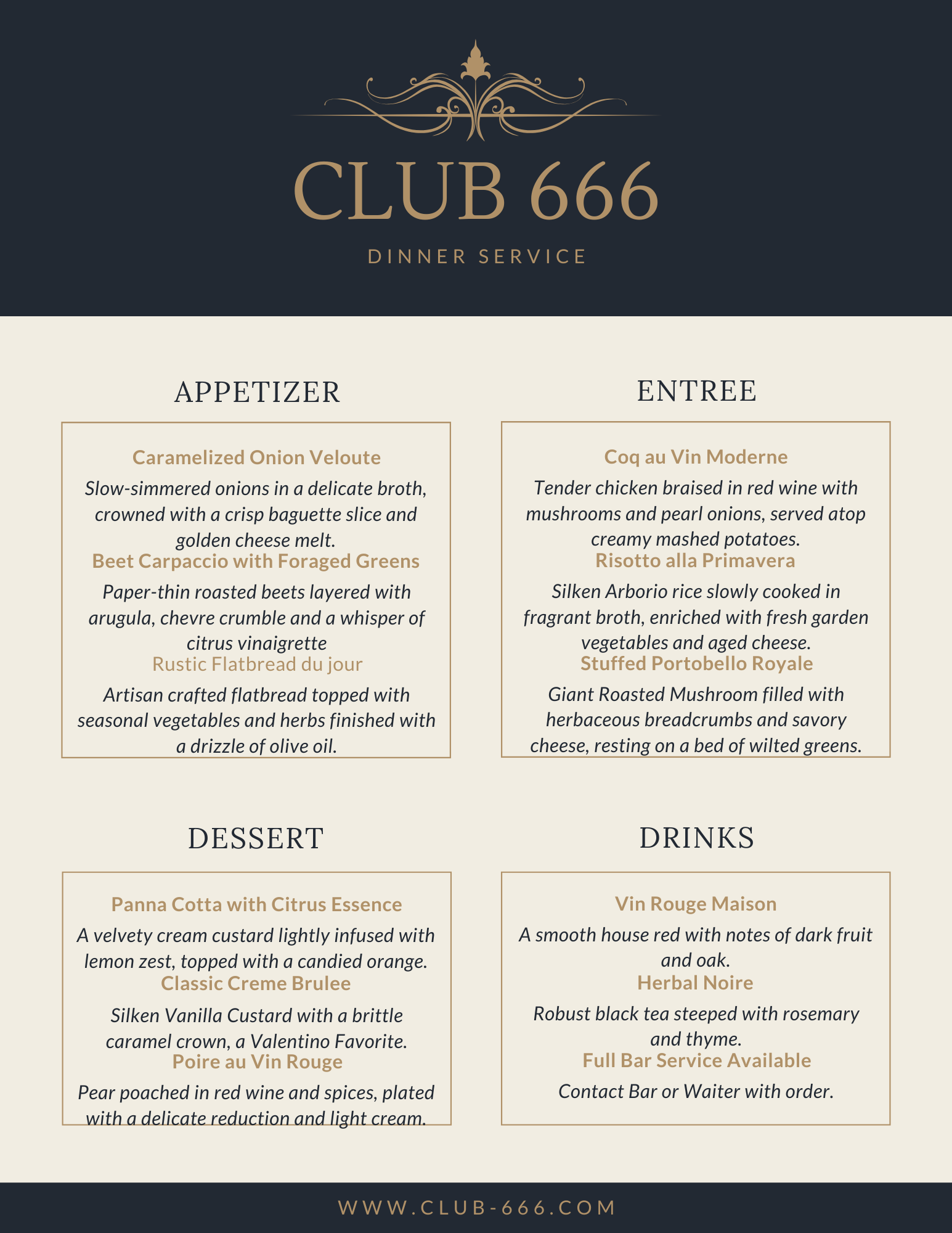 Club 666 Menu